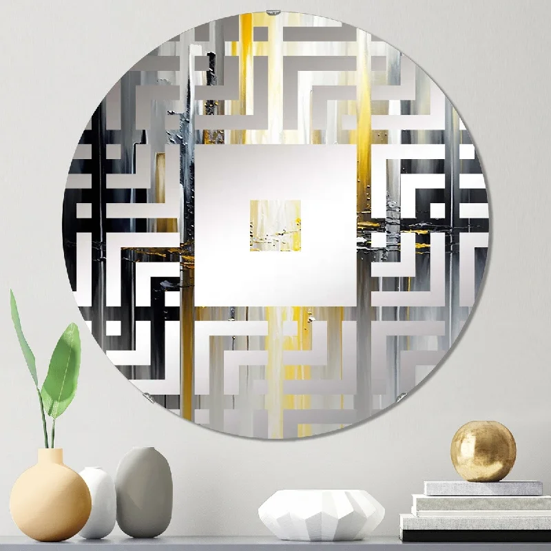 Designart "Abstract Geometric Black And Yellow II" - Modern Abstract Geometric Square Wall Mirror