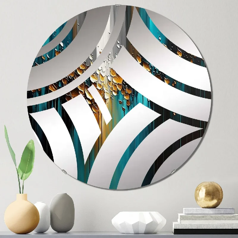 Designart "Abstract Geometric Green And Gold" - Modern Abstract Geometric Centre Wave Decorative Mirror