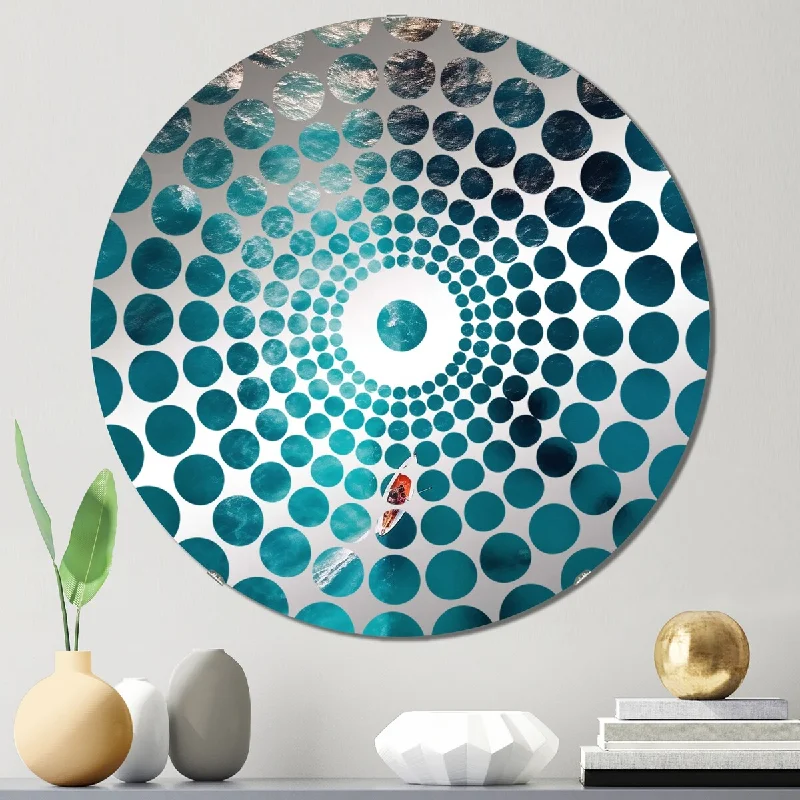 Designart "Aerial View Turquoise Waves Breaking III" - Coastal Coastal Waves Concentric Circles Decorative Mirror