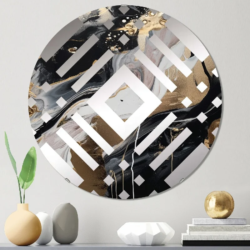 Designart "Back And Gold Marble Medley III" - Modern Abstract Marble Diamond Decorative Mirror