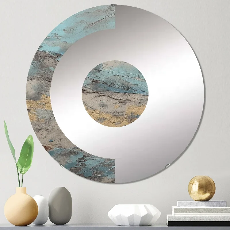 Designart "Beige Blue Marbled Artistry II" - Modern Abstract Geometric Half Circle Wall Mirror