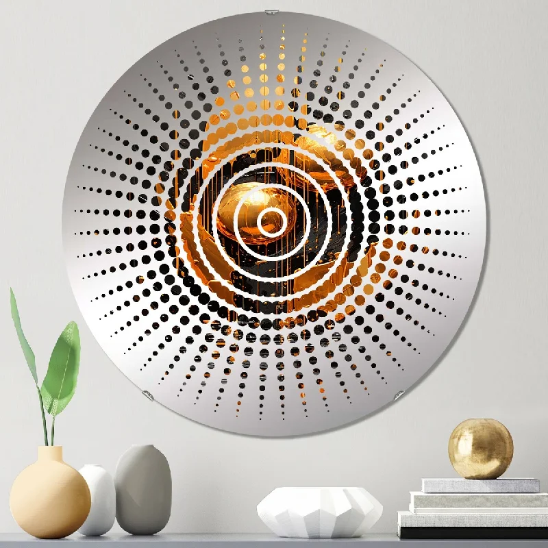 Designart "Black and gold Spiral graffiti IV" - Modern Abstract Collages Sun Circles Wall Mirror