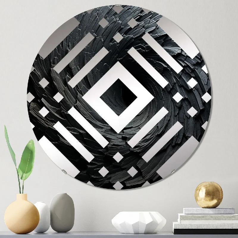 Designart "Black Spiraling fractal sprial" - Modern Abstract Spirals Diamond Decorative Mirror