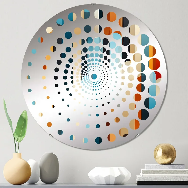 Designart "Blue And Beige Nostalgia Striped Pattern" - Modern Striped, Abstract Spiral Circle Wall Mirror