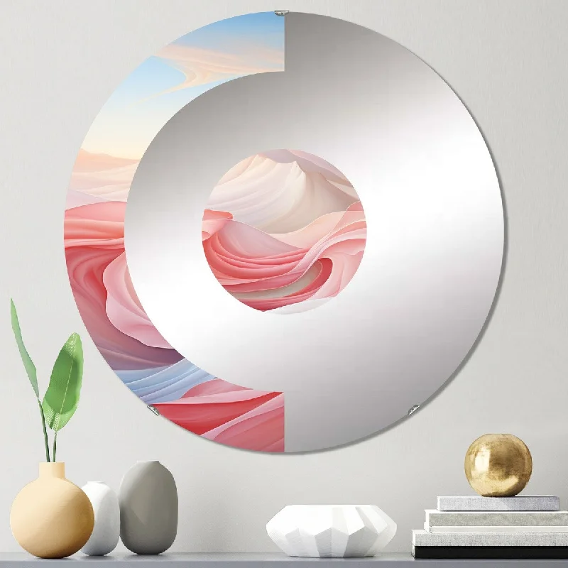 Designart "Blue And Light Pink Abstract Playfulness I" - Modern Abstract Shapes Half Circle Wall Mirror