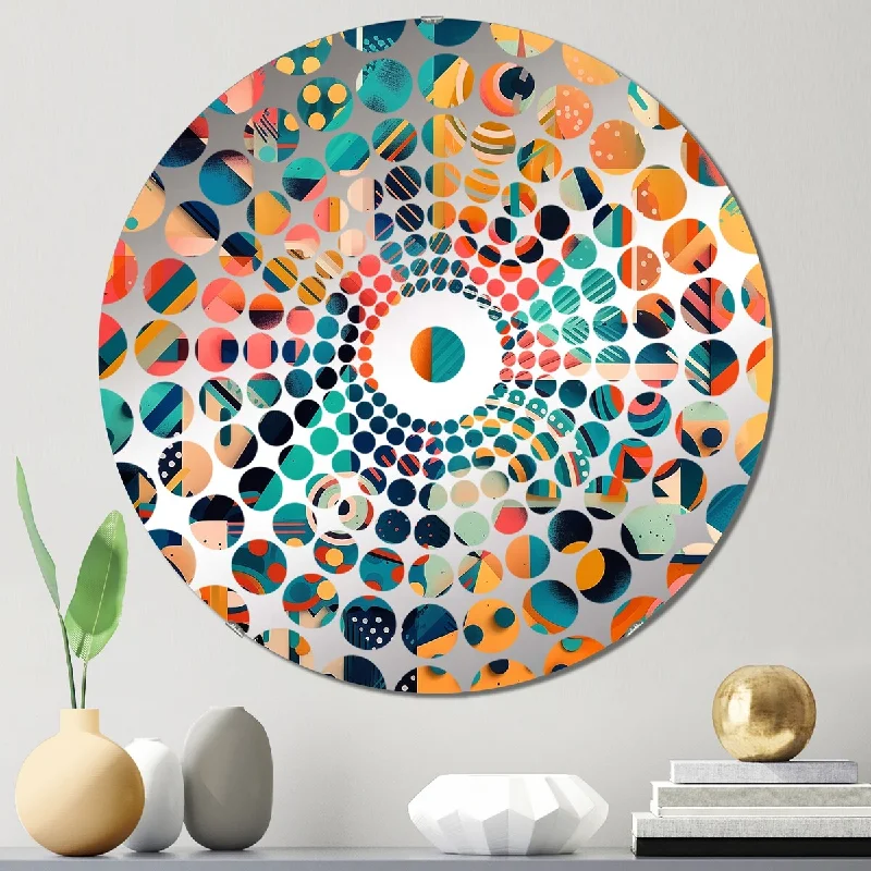 Designart "Blue And Orange Retro Boundaries II" - Modern Abstract Geometric Concentric Circles Decorative Mirror