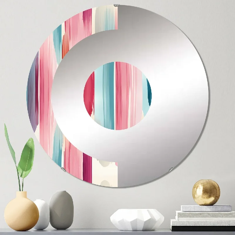 Designart "Blue And Pink Artist Strokes Line Pattern Bliss" - Modern Striped, Abstract Half Circle Wall Mirror