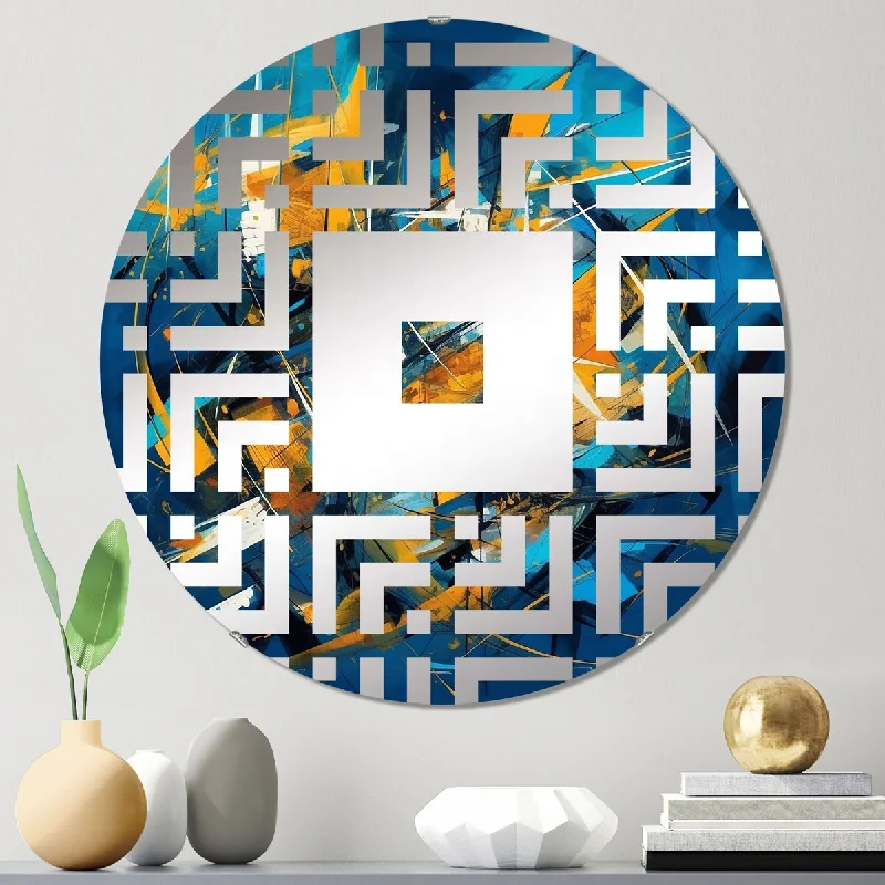 Designart "Blue And Yellow Fluid Stone III" - Modern Abstract Marble Square Wall Mirror