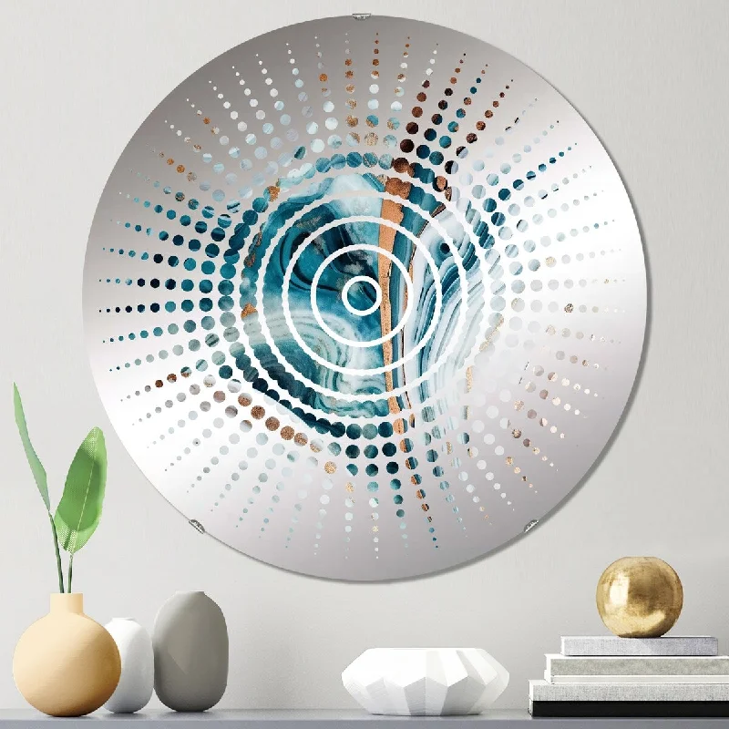 Designart "Blue Gold Half Circle Marble Abstract V" - Modern Abstract Marble Sun Circles Wall Mirror