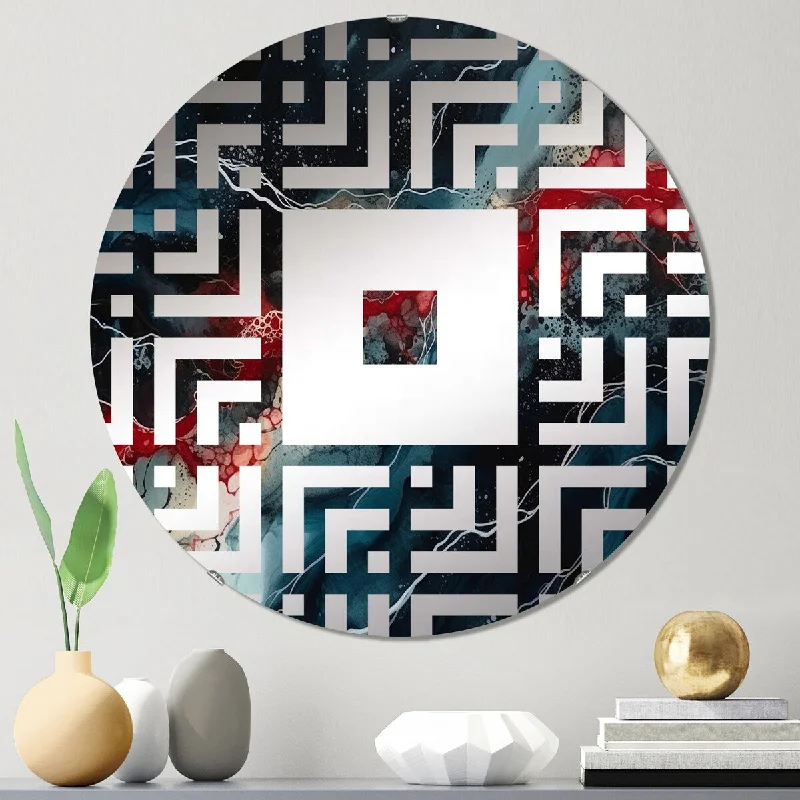 Designart "Blue Red Captivating Liquid Ink I" - Modern Abstract Geometric Square Wall Mirror