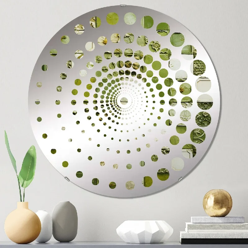 Designart "Botanicals Green floral Tiles III" - Modern Abstract Tile Spiral Circle Wall Mirror