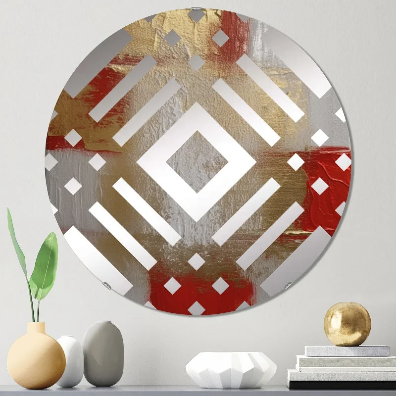 Designart "Cardinal Sin Retro Delight Abstract Red & Gold III" - Modern Abstract Painting Diamond Decorative Mirror