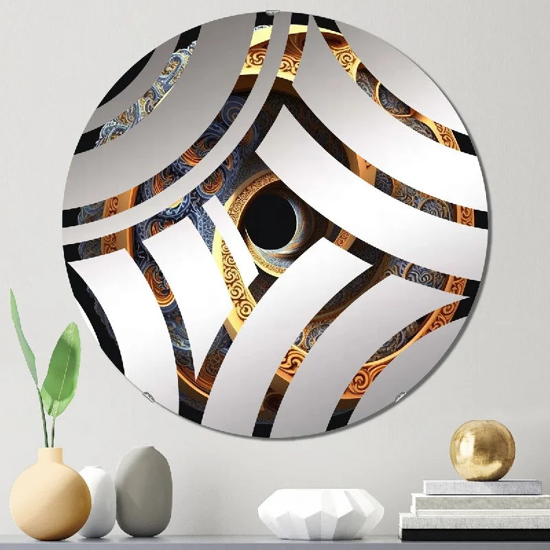 Designart "Circular Infinitiy Lemniscate In Retro Colors III" - Modern Abstract Geometric Centre Wave Decorative Mirror