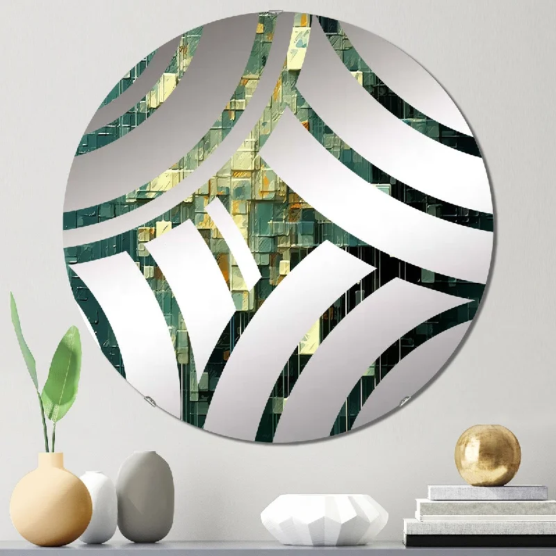 Designart "Continuation and Departure Retro Gold And Teal I" - Modern Abstract Painting Centre Wave Decorative Mirror