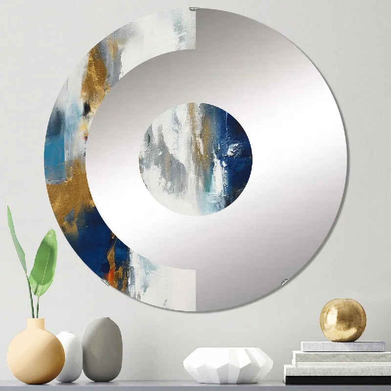 Designart "Deep Knowing Abstract In Royal Blue And Gold II" - Modern Abstract Painting Half Circle Wall Mirror