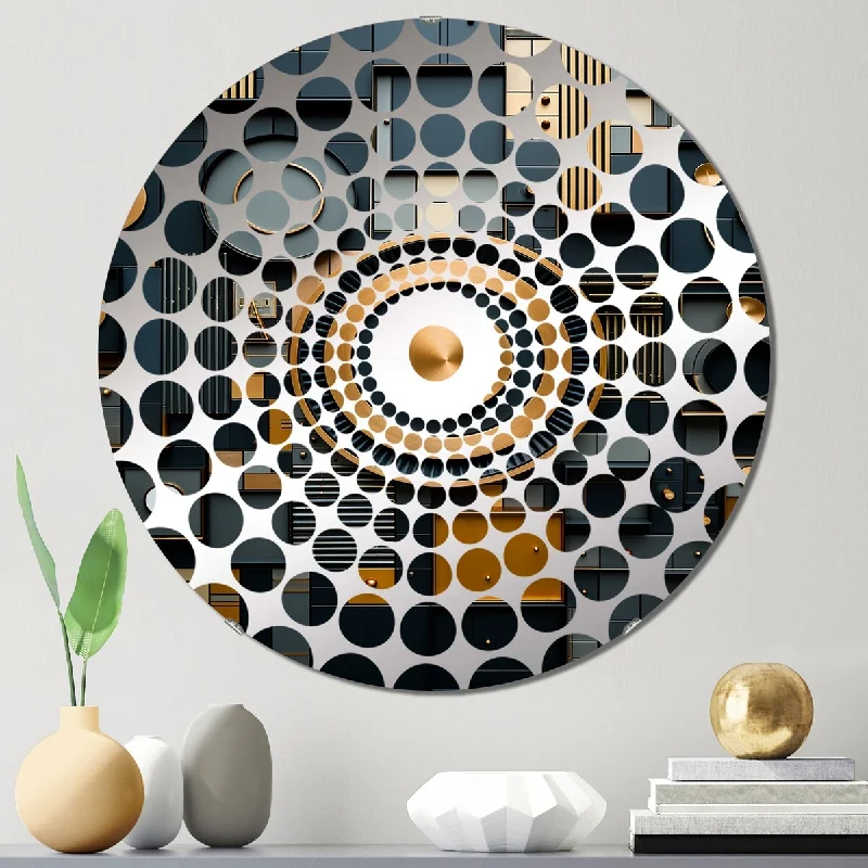 Designart "Esoteric Knowing In Teal And Gold II" - Modern Abstract Geometric Concentric Circles Decorative Mirror