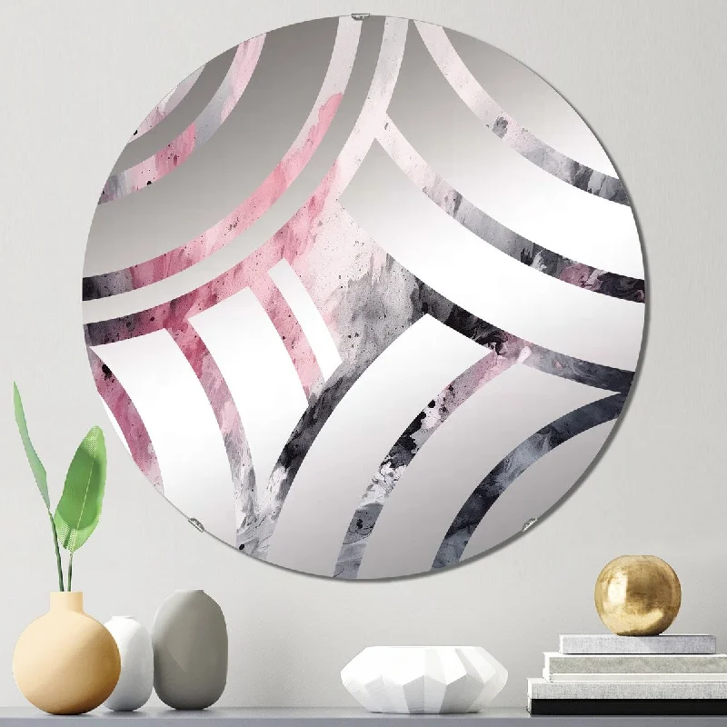 Designart "Evolving In Pink Grey Liquid Ink I" - Modern Abstract Geometric Centre Wave Decorative Mirror