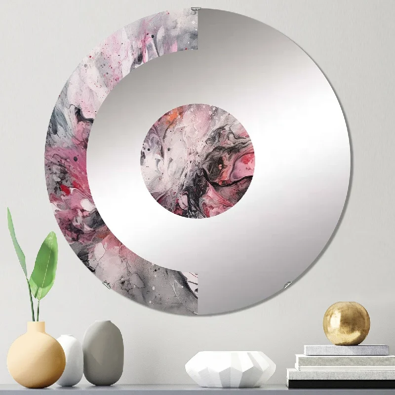 Designart "Evolving Shapes In Pink Marble I" - Modern Abstract Geometric Half Circle Wall Mirror