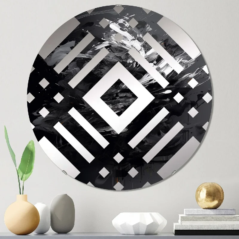 Designart "Exploring The Depths Of Black Marble IX" - Modern Abstract Geometric Diamond Decorative Mirror