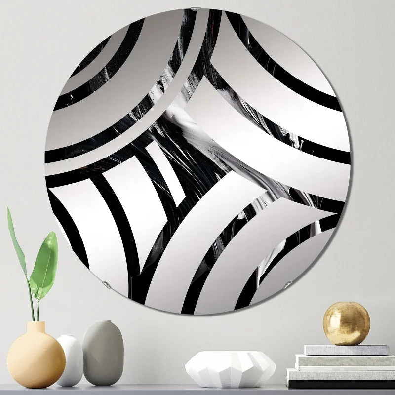 Designart "Exploring The Depths Of Black Marble VI" - Modern Abstract Geometric Centre Wave Decorative Mirror