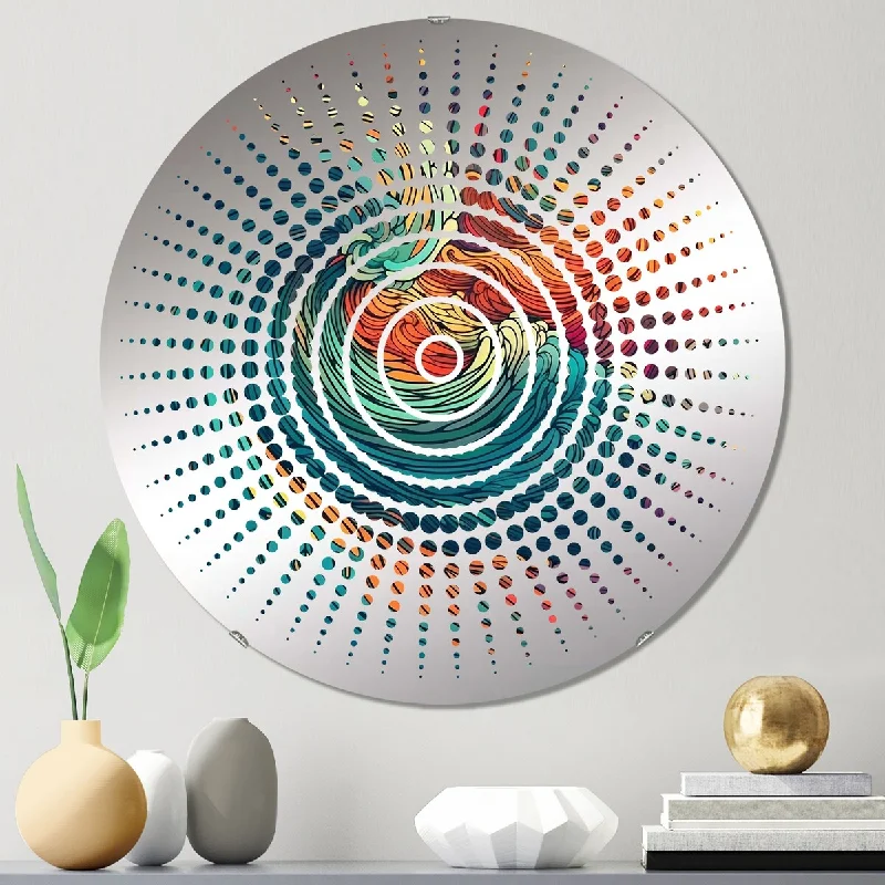 Designart "Exploring The Depths Of Orange Marble II" - Modern Abstract Geometric Sun Circles Wall Mirror