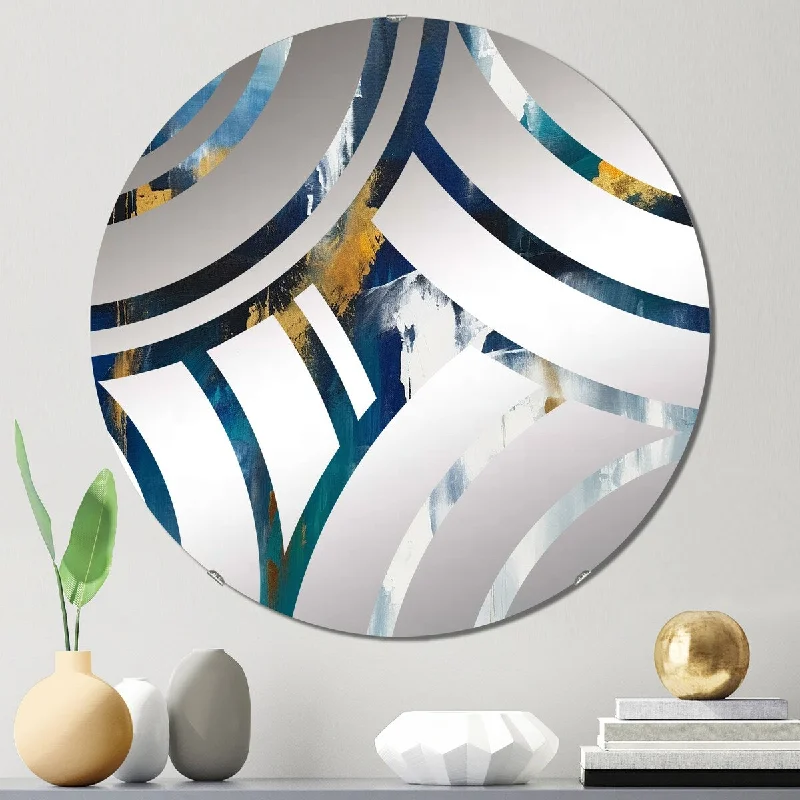 Designart "Feeling Spirit Abstract In Nova Blue And Gold" - Modern Abstract Painting Centre Wave Decorative Mirror