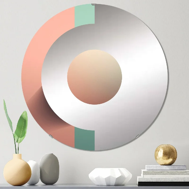 Designart "Geometric Dreaming Retro Minimalism In Pink V" - Modern Abstract Geometric Half Circle Wall Mirror