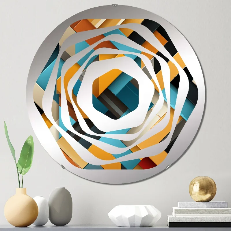 Designart "Geometric Fusion Striped Cubic Pattern" - Modern Striped, Abstract Amorphe Decorative Mirror