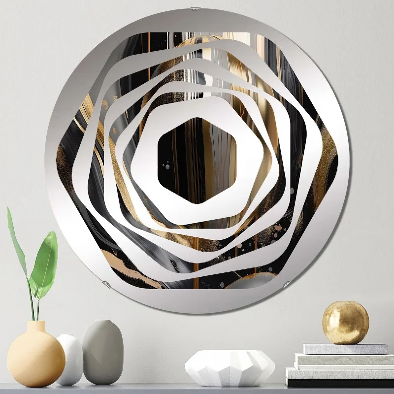 Designart "Gold And Black Captivating Marble III" - Modern Abstract Marble Amorphe Decorative Mirror