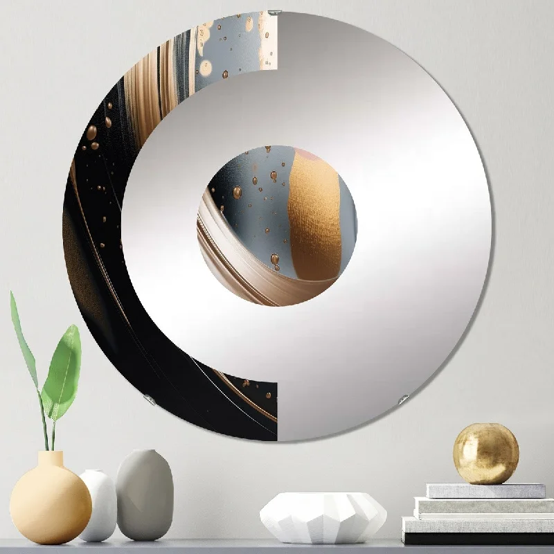 Designart "Gold And Black Marble Expression V" - Modern Abstract Marble Half Circle Wall Mirror