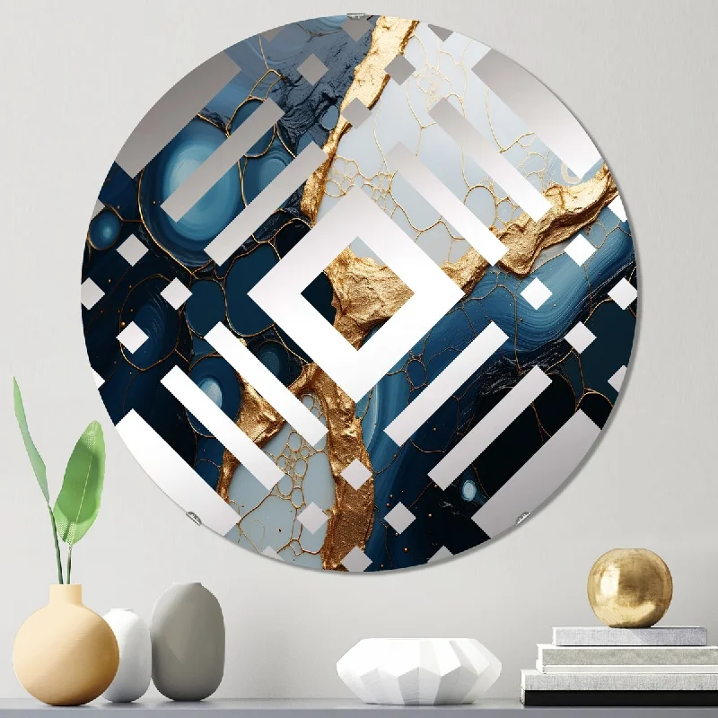 Designart "Gold and blue marble essence magic II" - Modern Abstract Marble Diamond Decorative Mirror