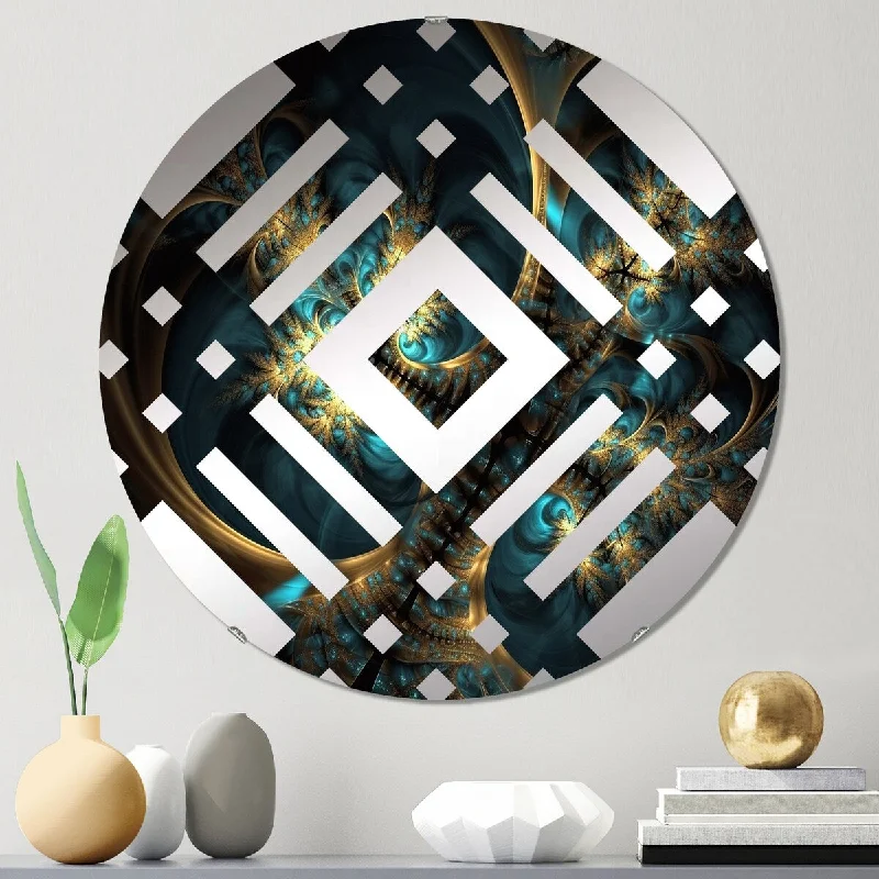 Designart "Gold And Blue The Fractal Surrender II" - Modern Abstract Fractal Diamond Decorative Mirror