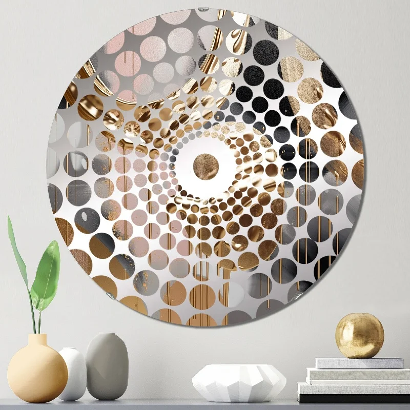 Designart "Gold And Pink Marbled Meditations I" - Modern Abstract Marble Concentric Circles Decorative Mirror