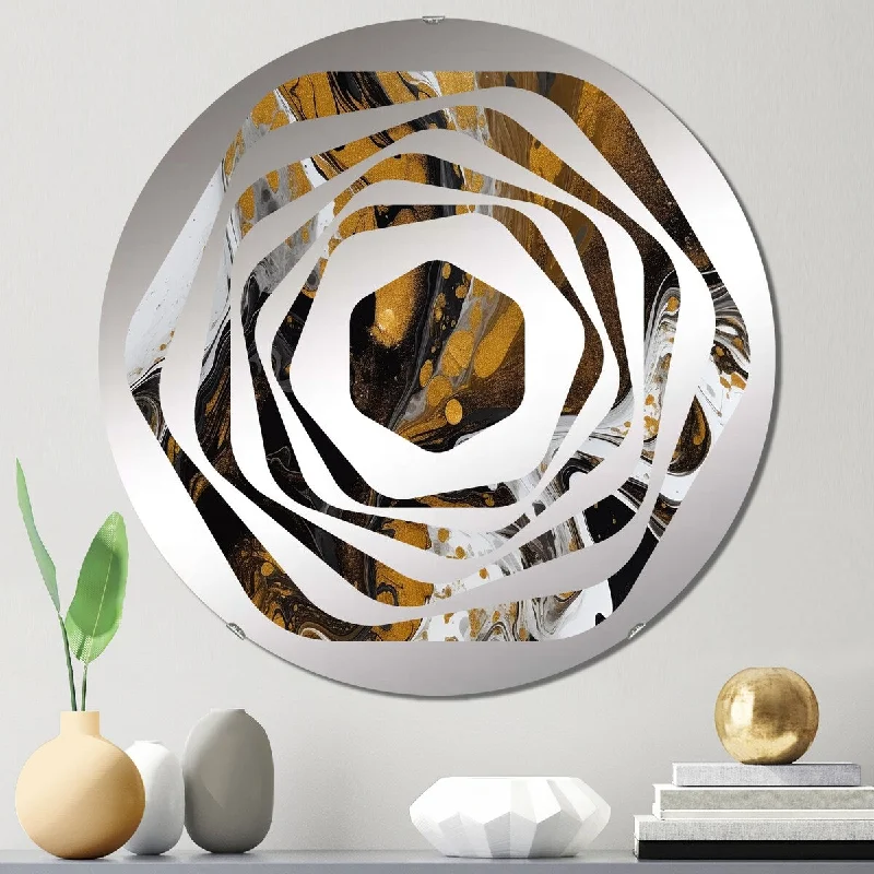 Designart "Gold Black Marbled Dreamscape I" - Modern Abstract Geometric Amorphe Decorative Mirror