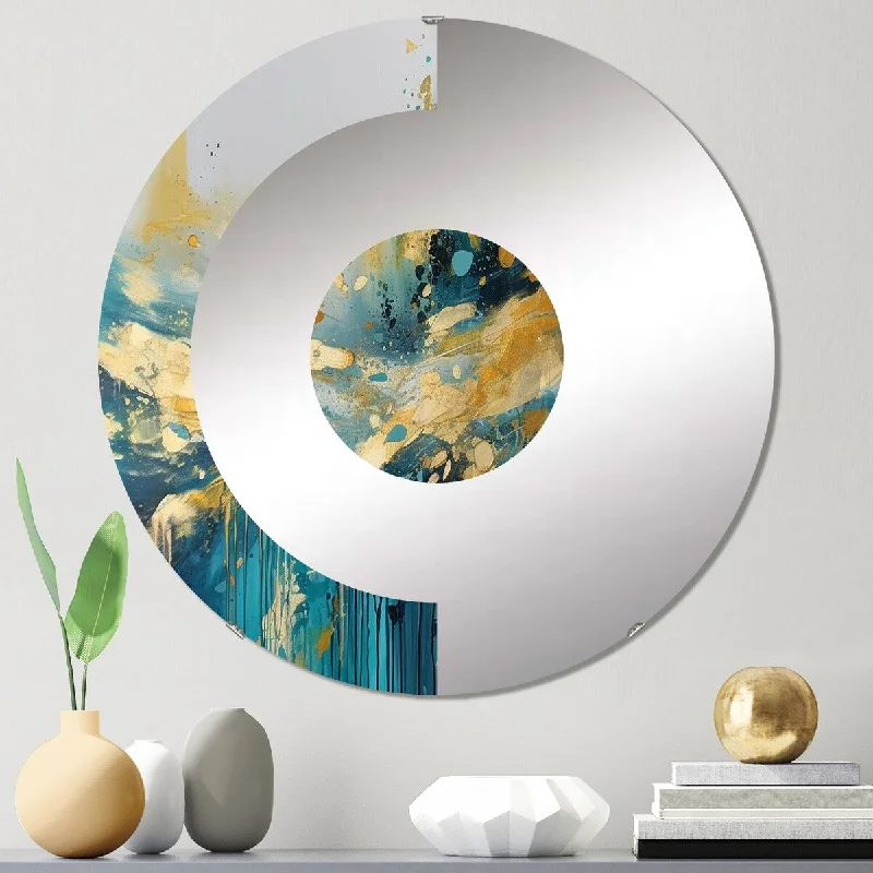 Designart "Golden Explosion Triangles IV" - Modern Abstract Geometric Half Circle Wall Mirror