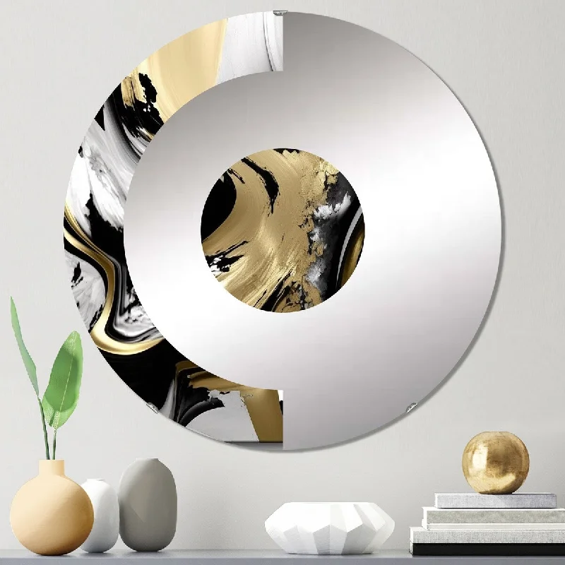 Designart "Golden Wave Reflections II" - Modern Abstract Half Circle Wall Mirror