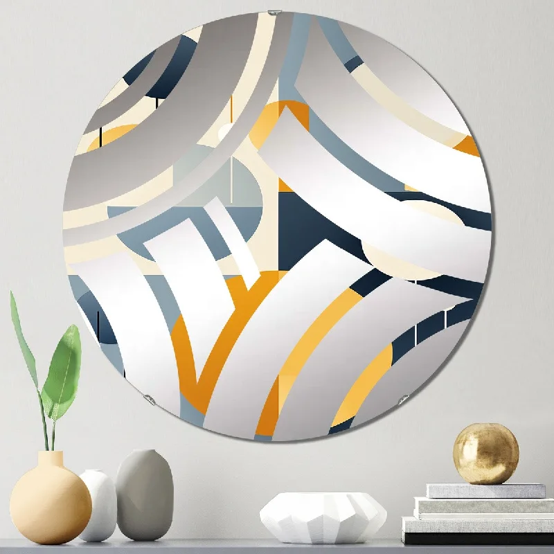 Designart "Graphic Circular Geometric In Yellow And Blue II" - Modern Abstract Midcentury Centre Wave Decorative Mirror