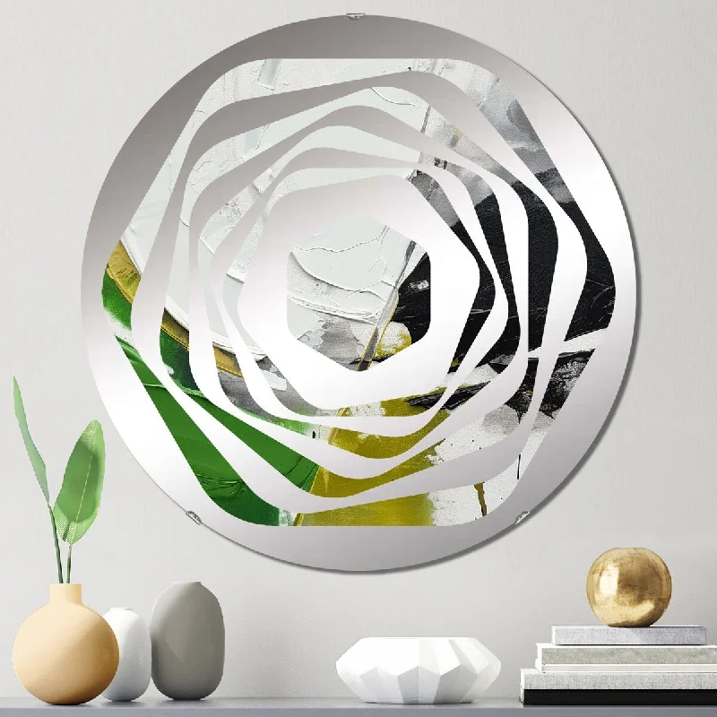 Designart "Green And Black Geometric Enchantment II" - Modern Abstract Marble Amorphe Decorative Mirror