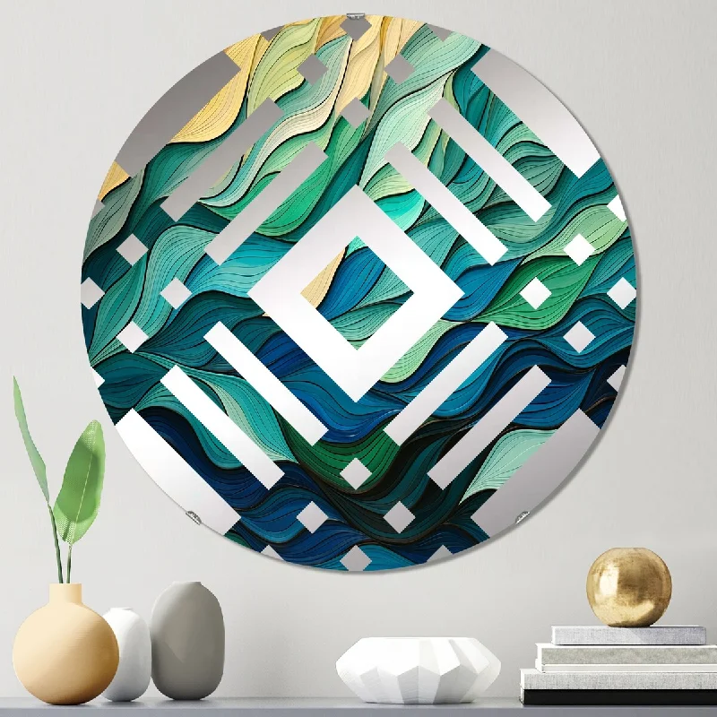 Designart "Green and Yellow Gleaming ink I" - Modern Abstract Collages Diamond Decorative Mirror