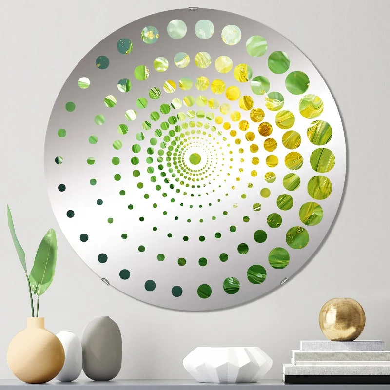 Designart "Green and yellow Harmonious Chaos II" - Modern Abstract Collages Spiral Circle Wall Mirror