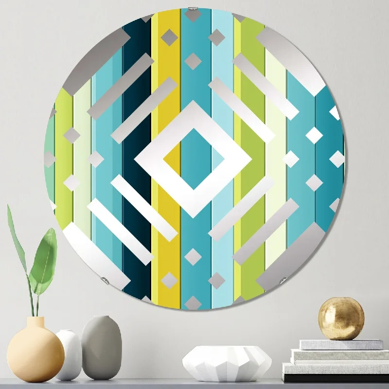 Designart "Green And Yellow Stripes Harmony" - Modern Striped, Abstract Diamond Decorative Mirror