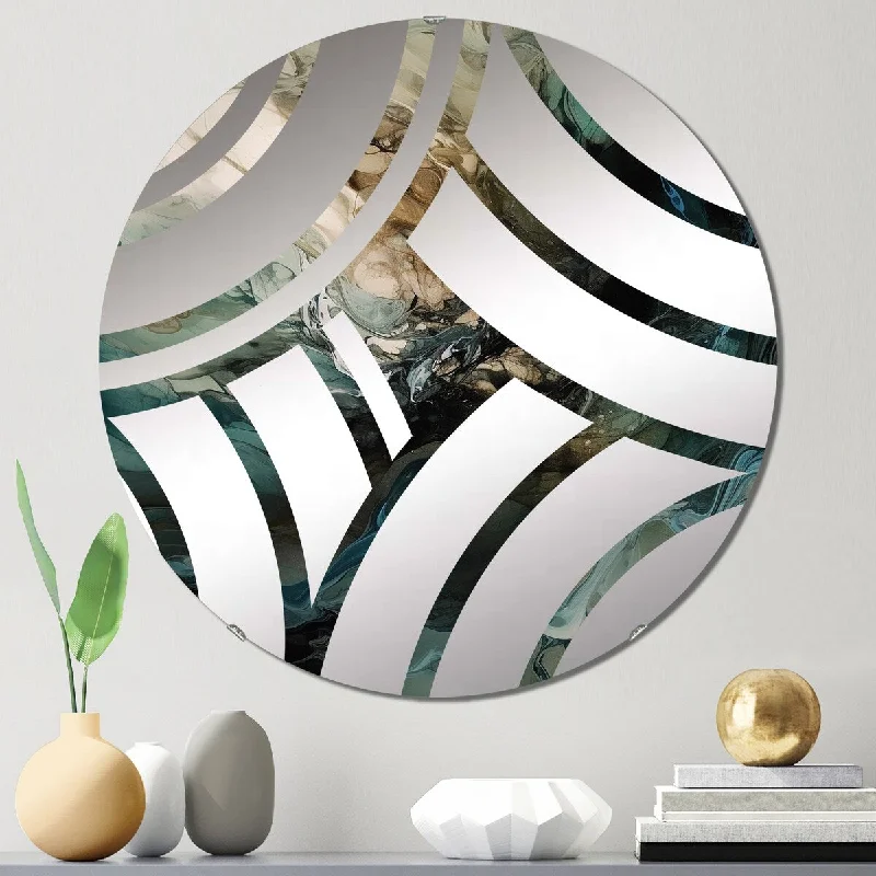 Designart "Green Black Inner Worlds Of Marble I" - Modern Abstract Geometric Centre Wave Decorative Mirror