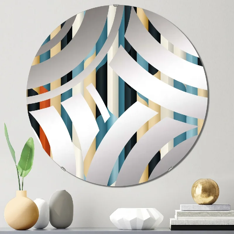 Designart "Green Industrial Chic Striped Patterns" - Modern Striped, Abstract Centre Wave Decorative Mirror