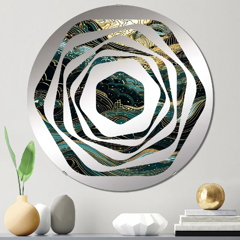 Designart "Green Linear Symphony II" - Modern Abstract Line Art Amorphe Decorative Mirror