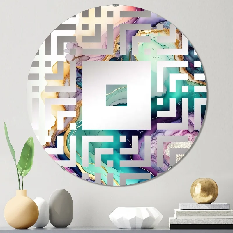 Designart "Green Purple Abstract Geode" - Modern Abstract Marble Square Wall Mirror