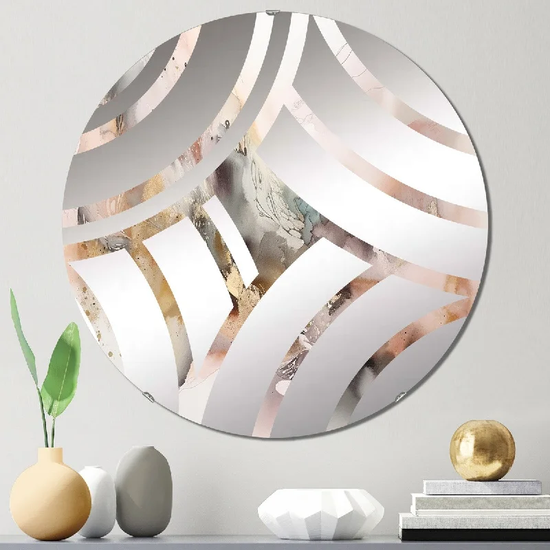 Designart "Grey Gold Delicate Abstract Brushstrokes I" - Modern Abstract Marble Centre Wave Decorative Mirror