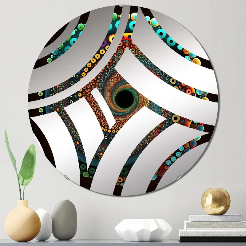 Designart "Iridiscdent Pointillism Spiral Turquoise Shades I" - Modern Abstract Geometric Centre Wave Decorative Mirror