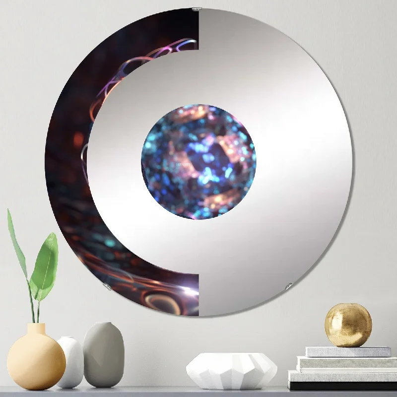 Designart "Liquid Crystal Fusion I" - Modern Fractals Half Circle Wall Mirror