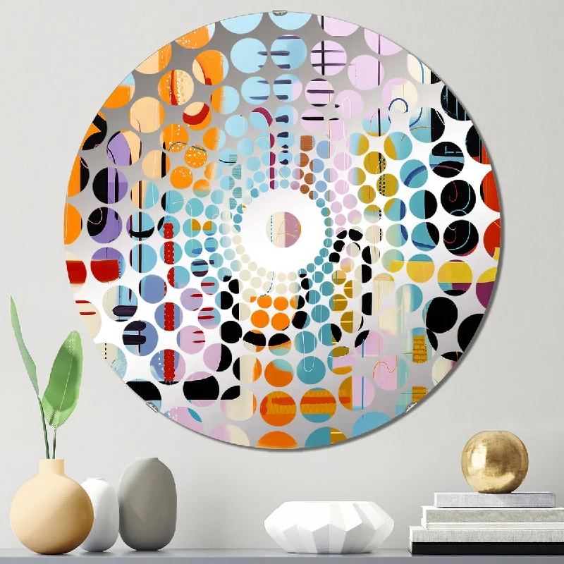 Designart "Midcentury geometric funny collage IV" - Modern Abstract Geometric Concentric Circles Decorative Mirror