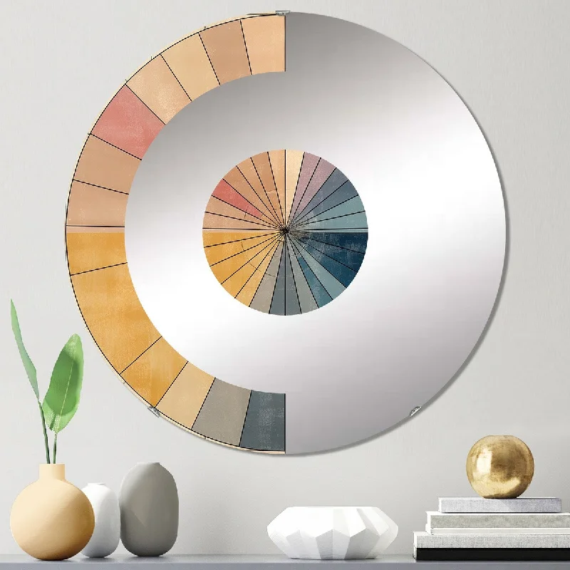 Designart "Midcentury New Balance Abstract Retro Geometrics" - Modern Abstract Midcentury Half Circle Wall Mirror